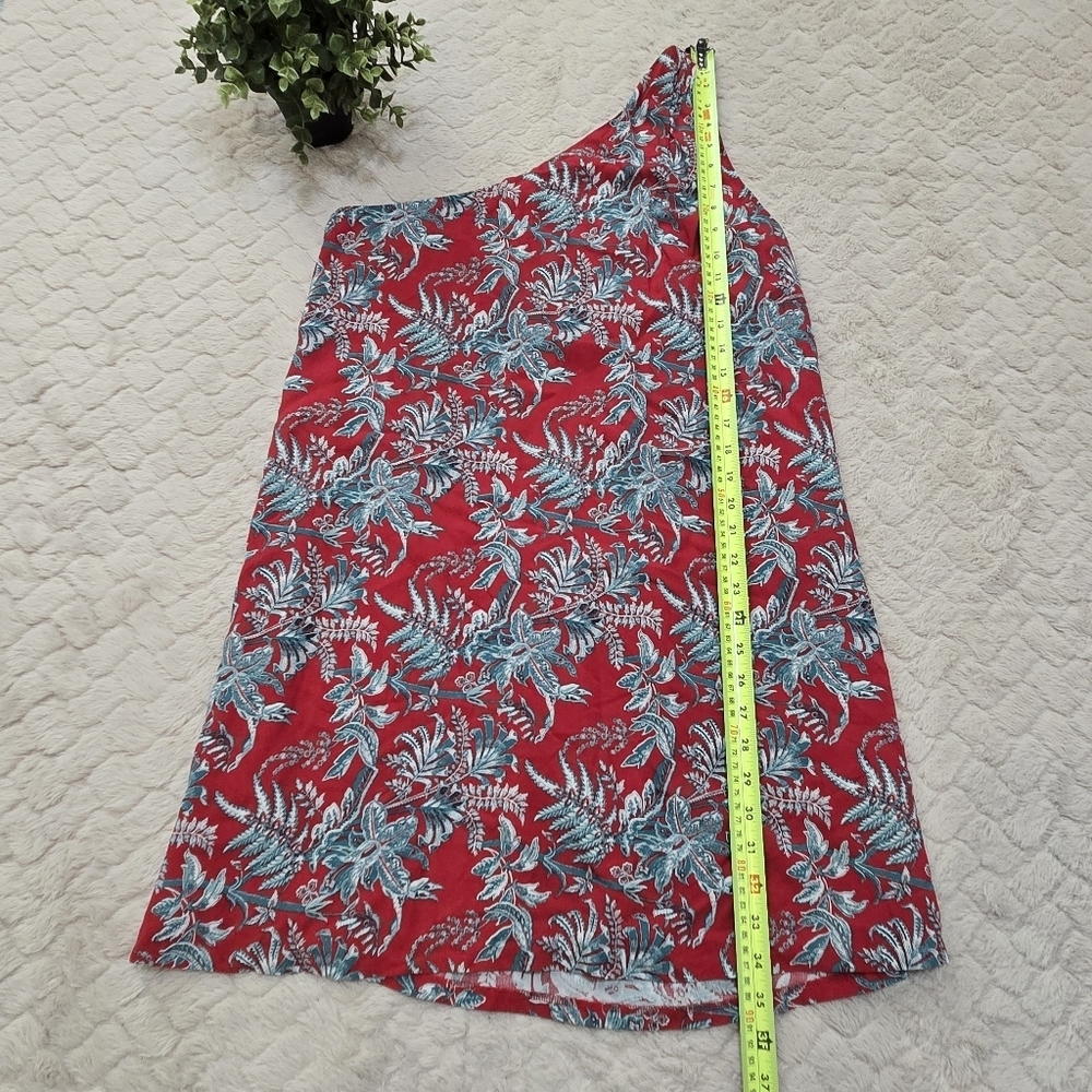 LOFT Red and Blue Floral One-Shoulder Short Shift Dress, Size Medium - Picture 4 of 7